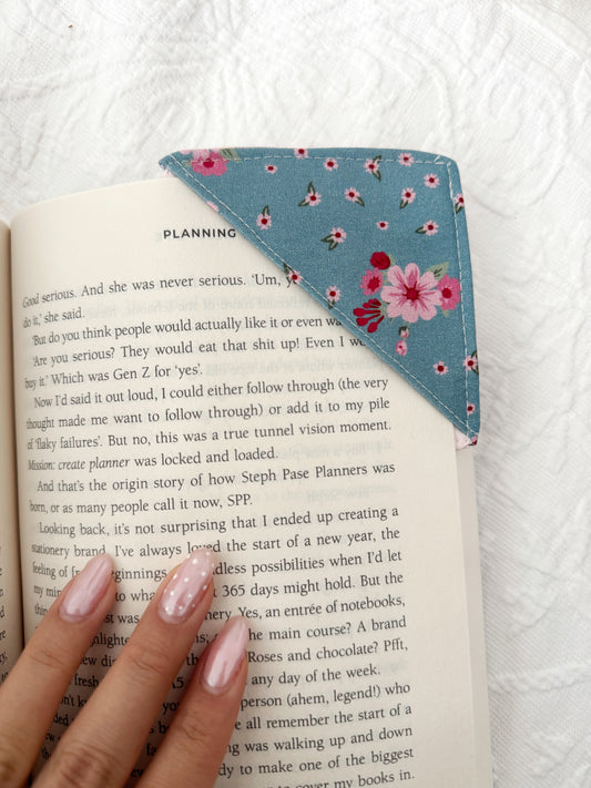 Denim Flowers Corner Bookmark