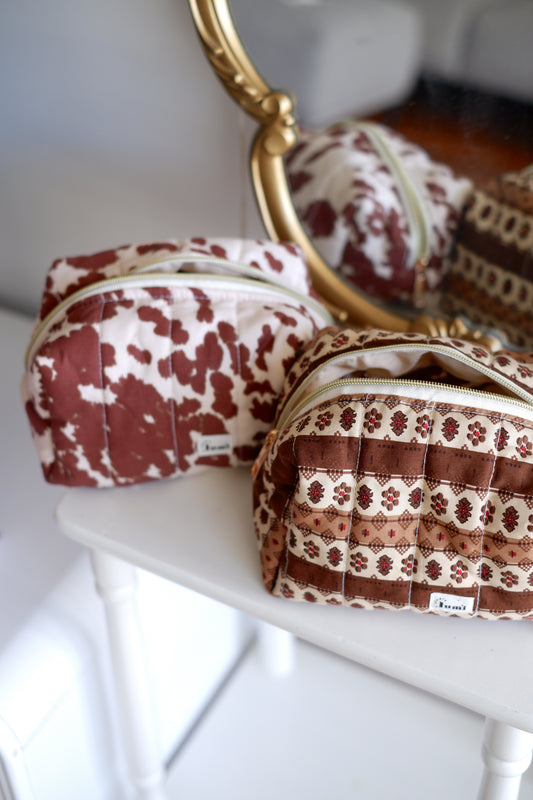 Brown Vintage Flowers Carry All Pouch Classic Size