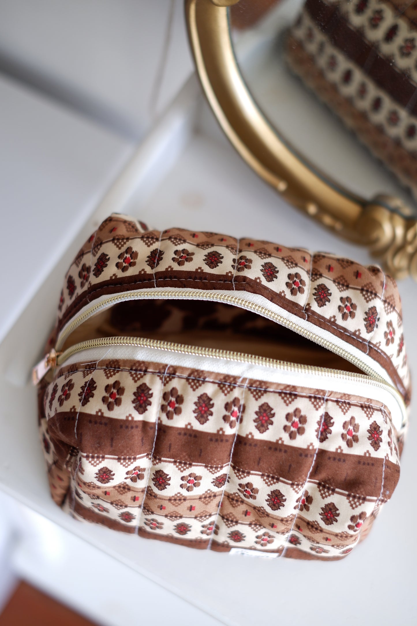 Brown Vintage Flowers Carry All Pouch Classic Size