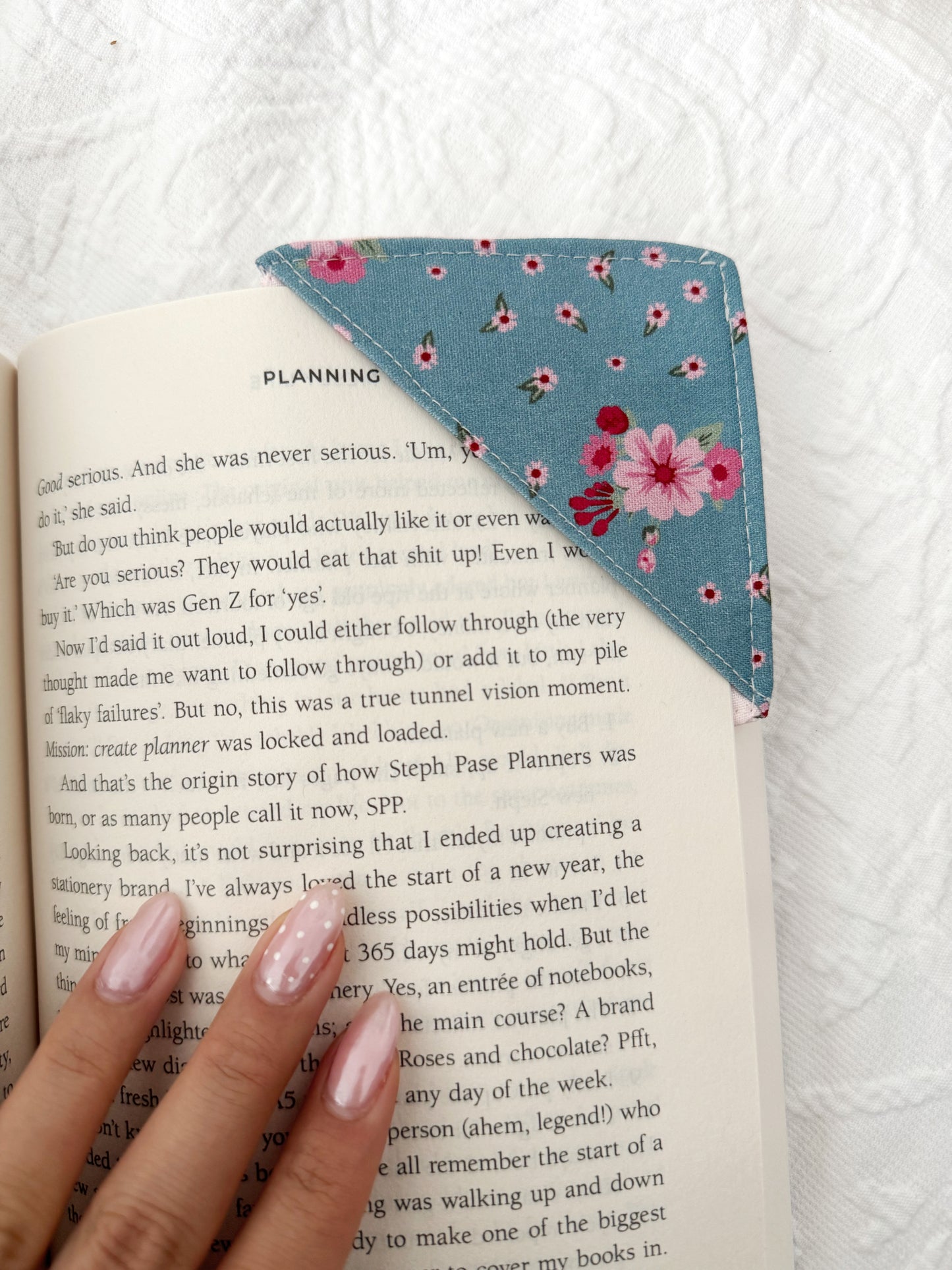Denim Flowers Corner Bookmark