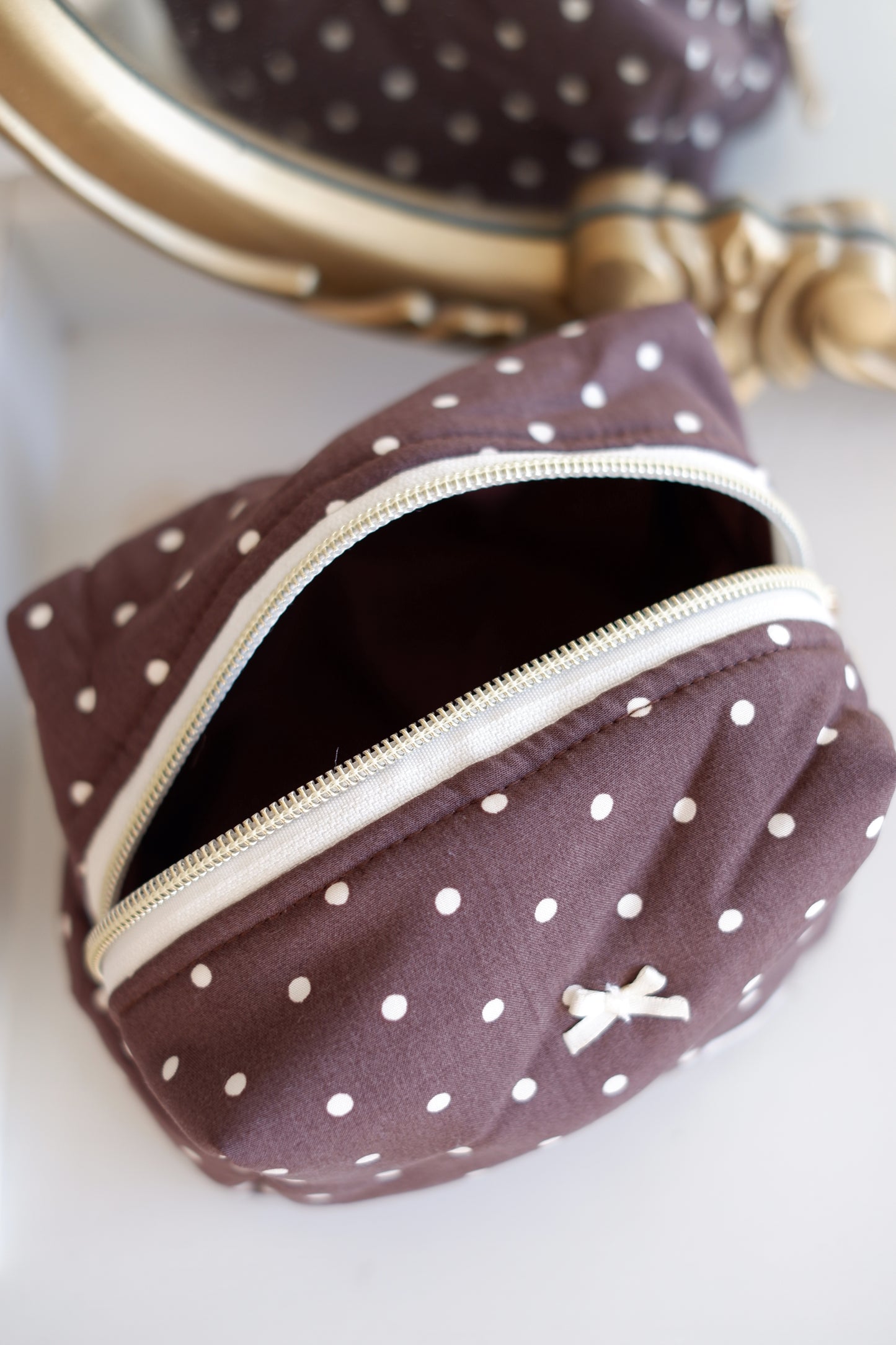 Brown Polkadots Mini Essentials Carry All Pouch