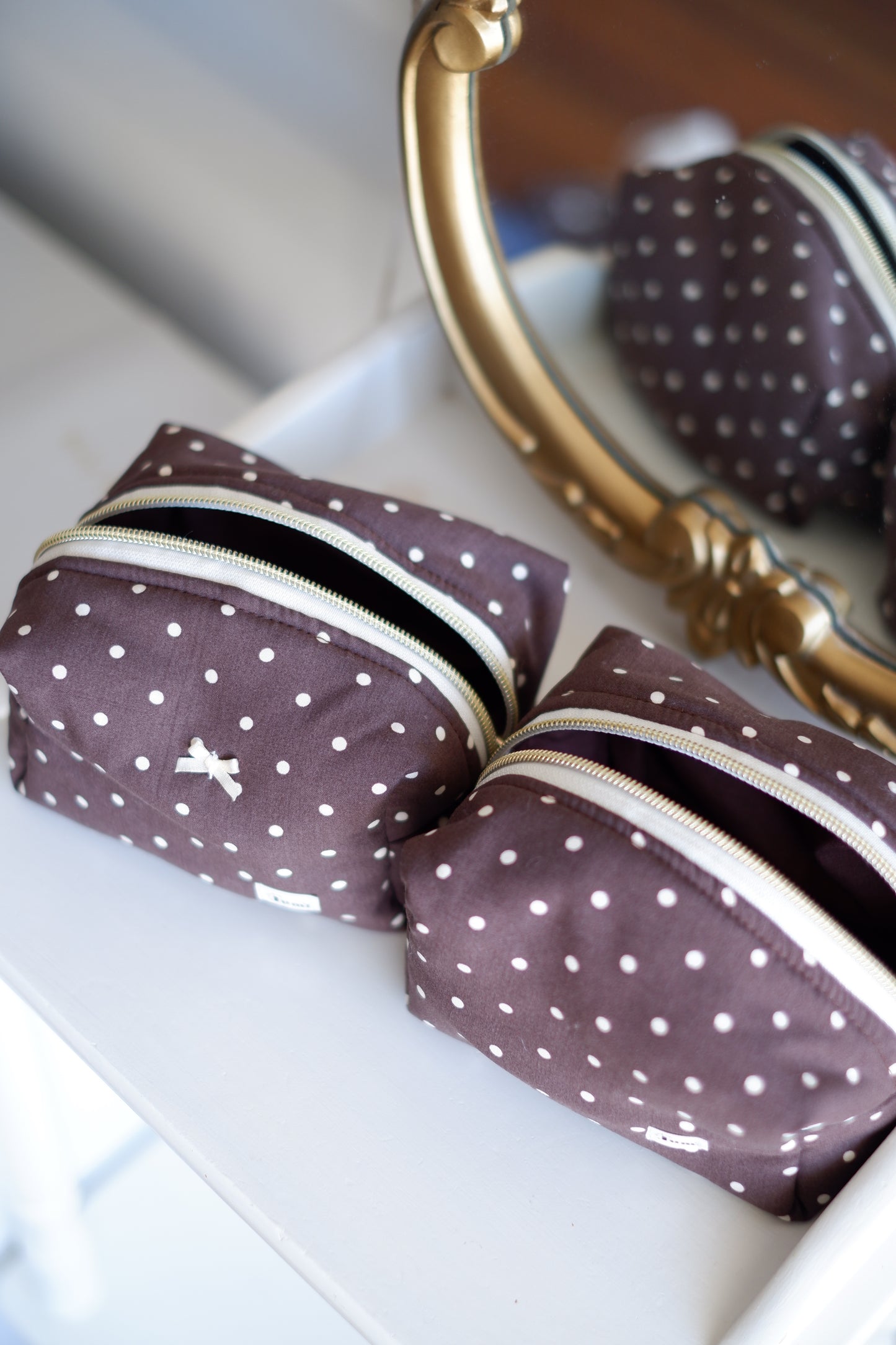 Brown Polkadots Mini Essentials Carry All Pouch