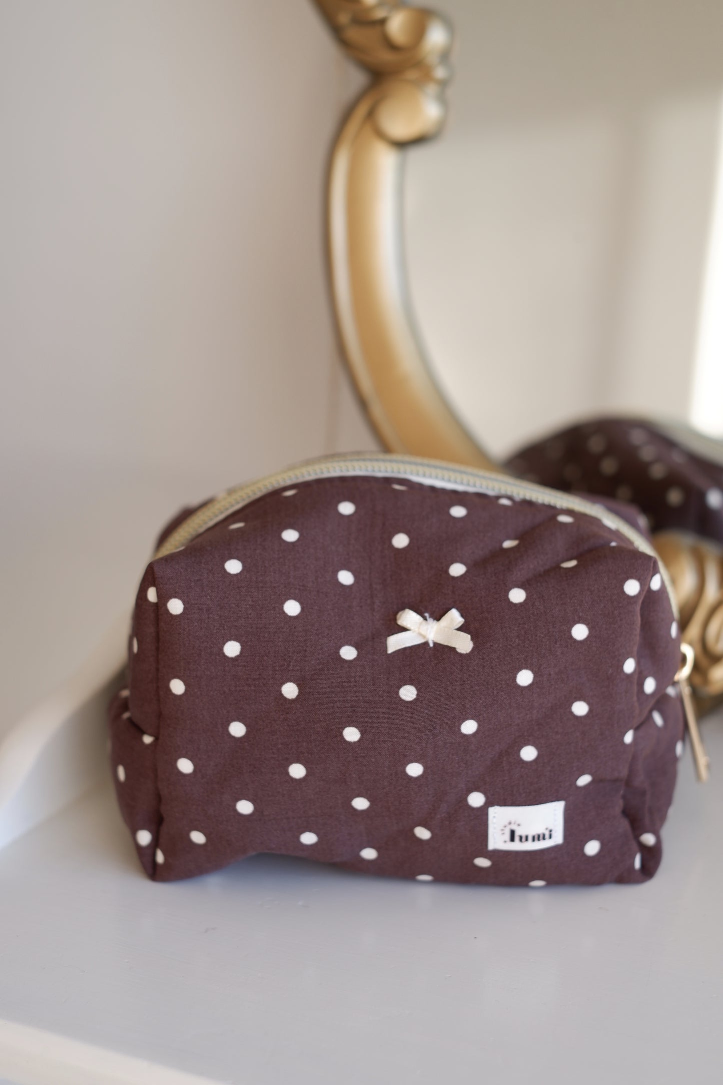 Brown Polkadots Mini Essentials Carry All Pouch