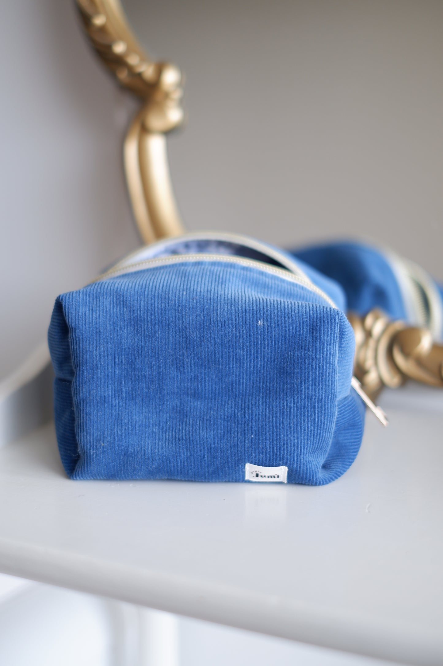 Blue Corduroy Mini Essentials Carry All Pouch