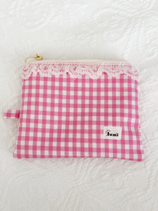 Pink Gingham Keychain Wallet