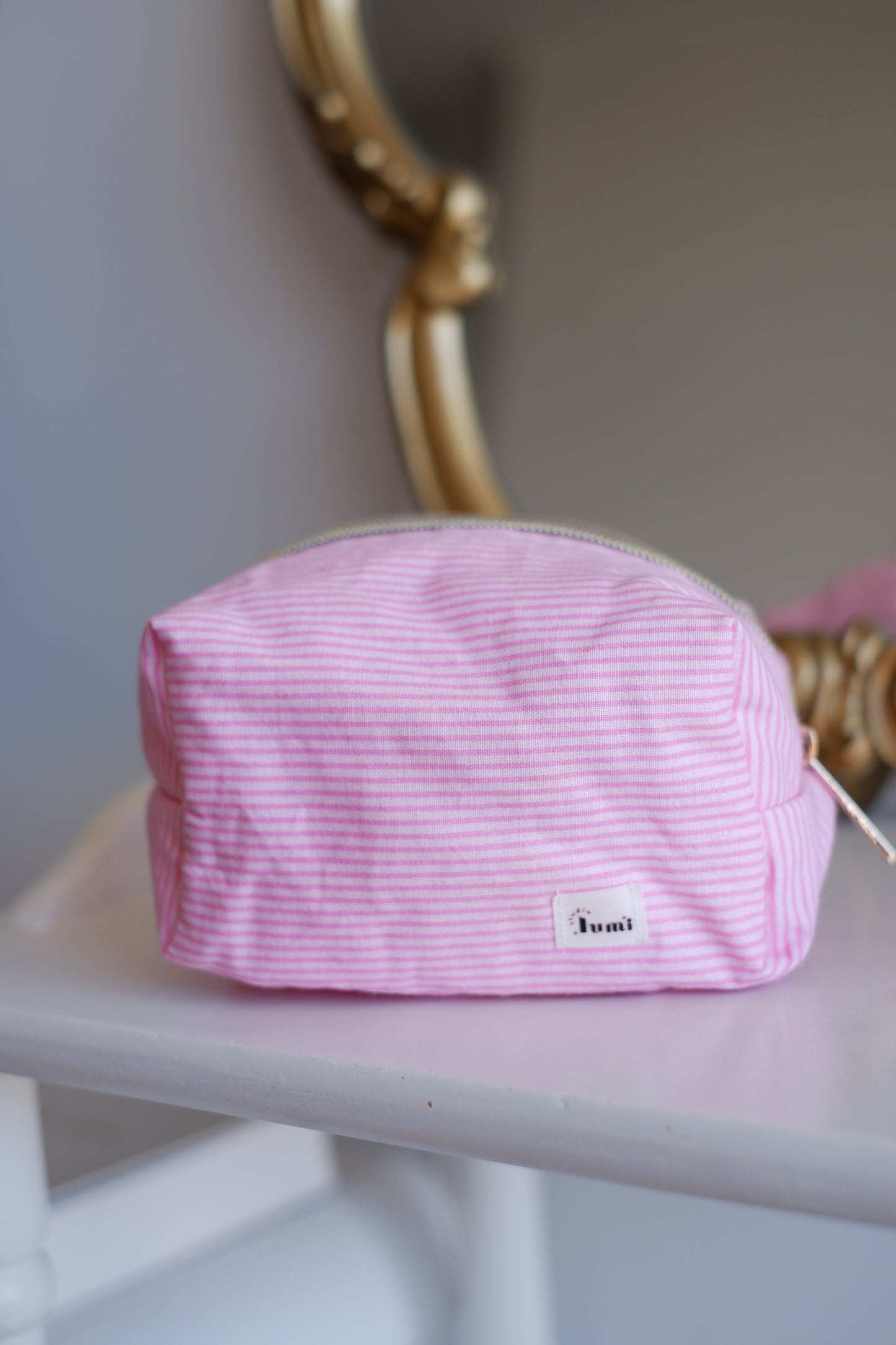 Pink Pinstripe Mini Essentials Carry All Pouch]