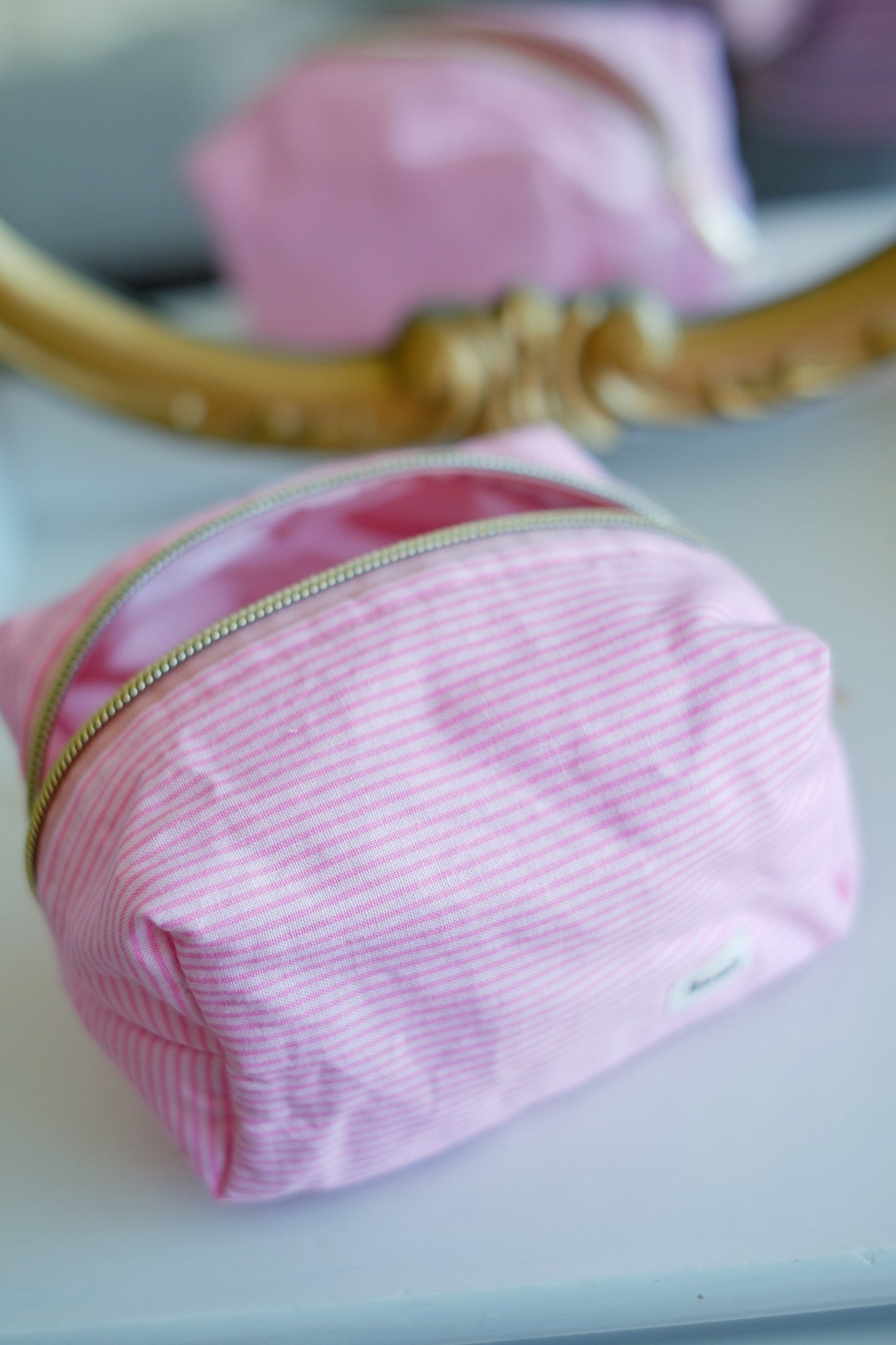 Pink Pinstripe Mini Essentials Carry All Pouch]