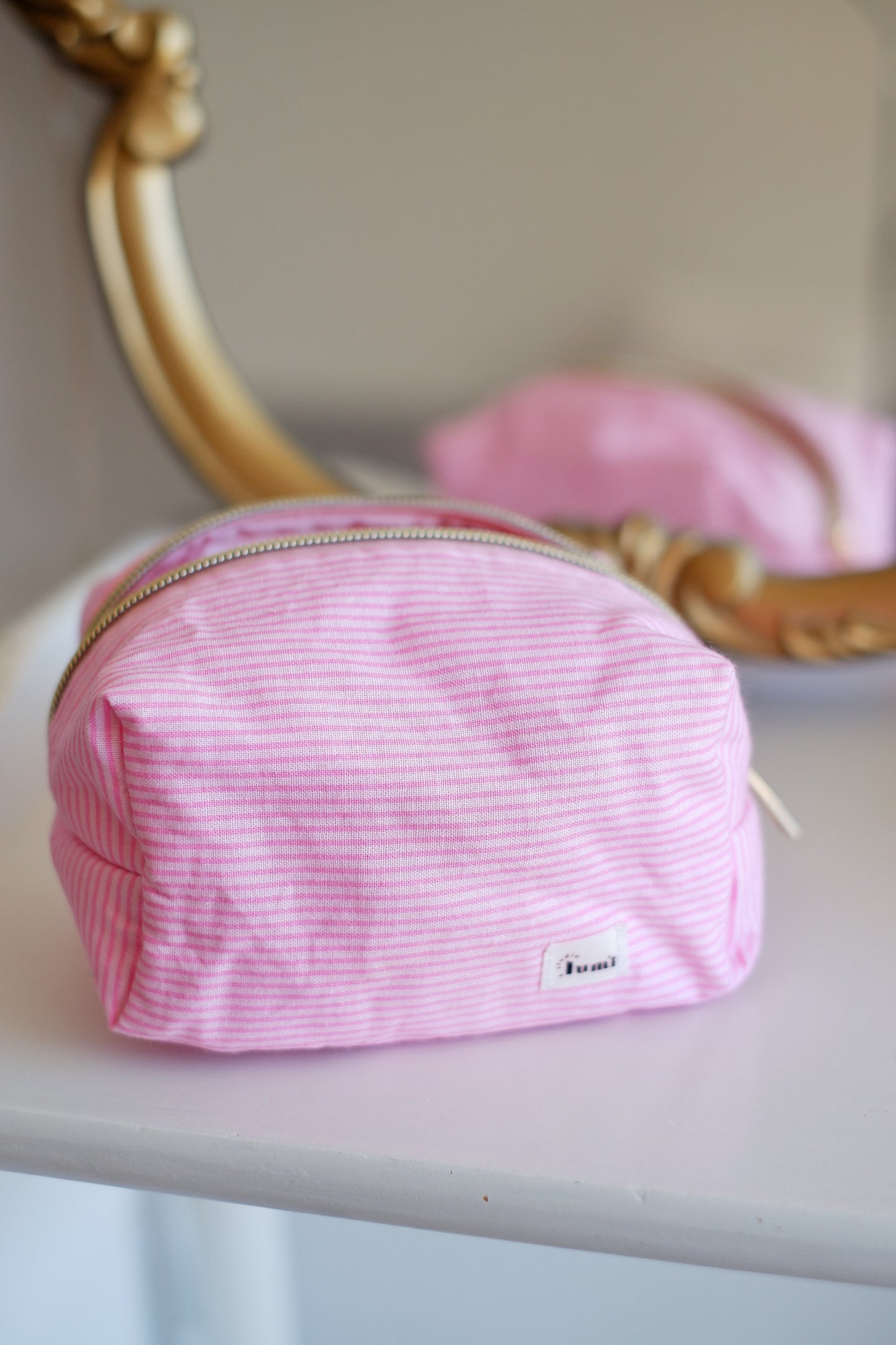 Pink Pinstripe Mini Essentials Carry All Pouch]